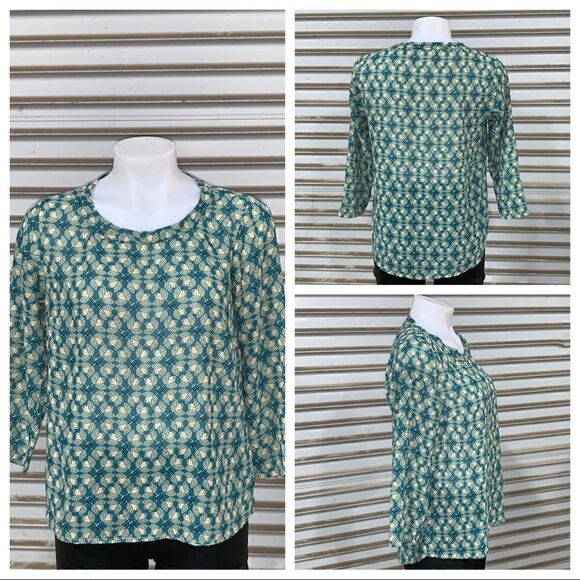 Cabi green and beige long sleeve top - Picture 1 of 7